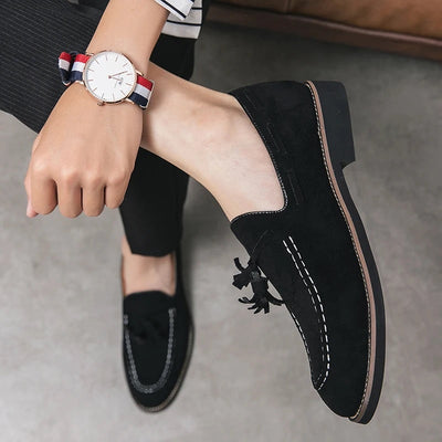 Men Suede Loafers with Tassel and Cushioned Sole
