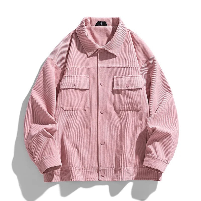 Men's Corduroy Jacket with Ribbed Texture and Button Front
