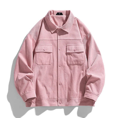 Men's Corduroy Jacket with Ribbed Texture and Button Front