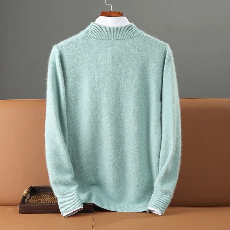Men's Quarter-Zip Cashmere Sweater Italian Ribbed Collar