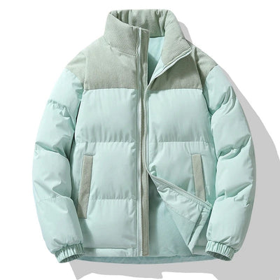 Men's Winter Puffer Jacket with Corduroy Accents and Full-Zip Closure