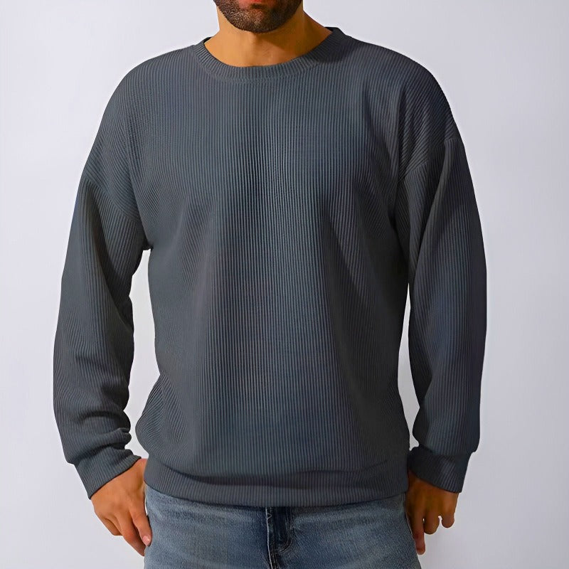 Men's Relaxed-Fit Pleated Crew Neck Sweatshirt