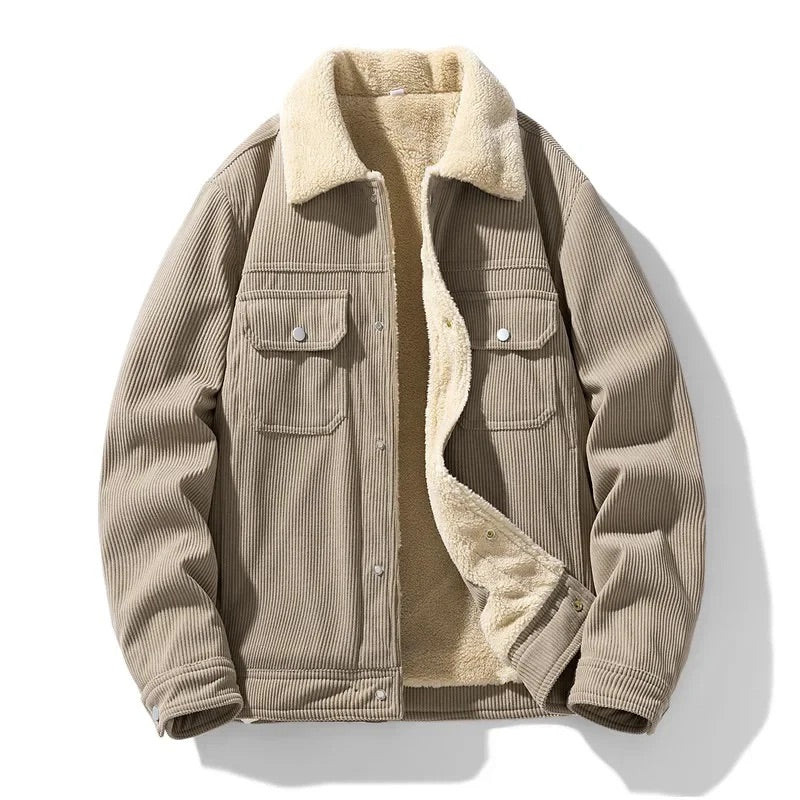 Men's Corduroy Jacket with Sherpa Lining and Wide-Wale Texture