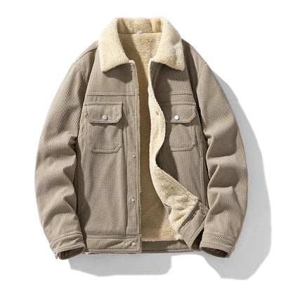 Men's Corduroy Jacket with Sherpa Lining and Wide-Wale Texture