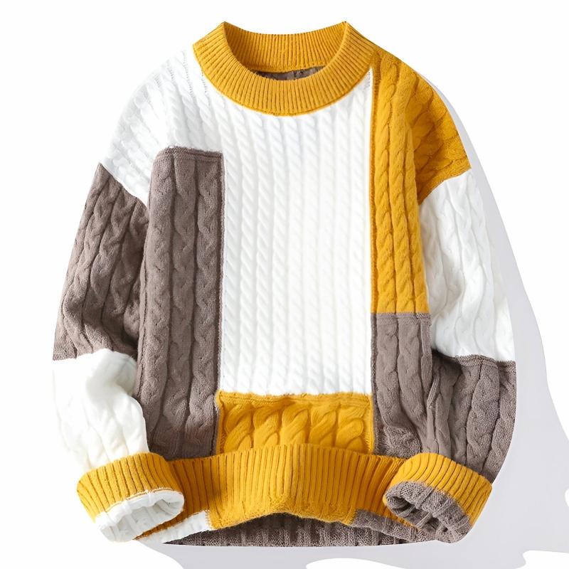 Men Knitted Sweater with Italian Patchwork Design