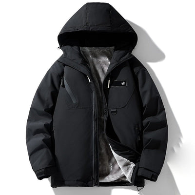 Men's Winter Jacket with Wind-Resistant Fabric, Faux Fur Lining, and Zipper Pockets
