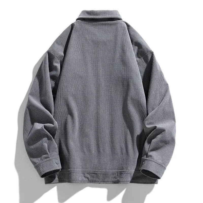 Men's Corduroy Jacket with Ribbed Texture and Button Front