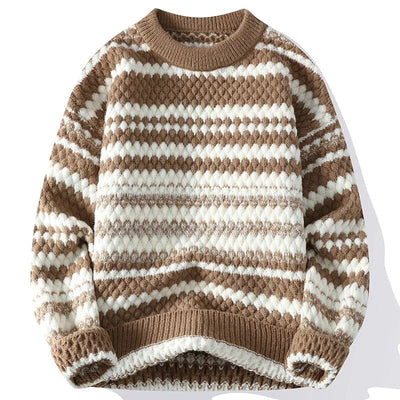 Men's Knitted Sweater with Italian Textured Pattern and Double-Stitch Detail