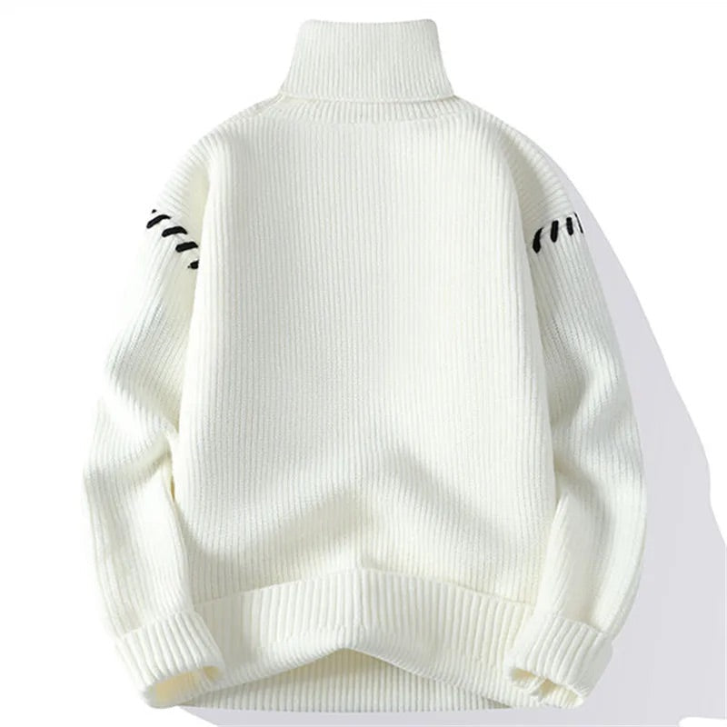 Men's Ribbed-Knit Turtleneck Sweater with Accent Stitching