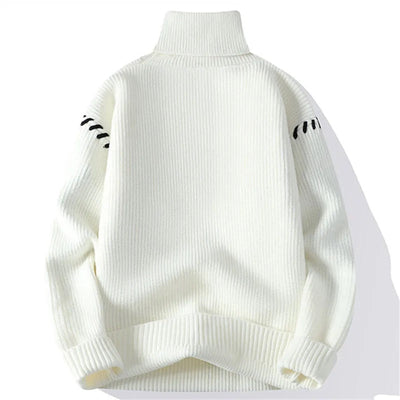 Men's Ribbed-Knit Turtleneck Sweater with Accent Stitching