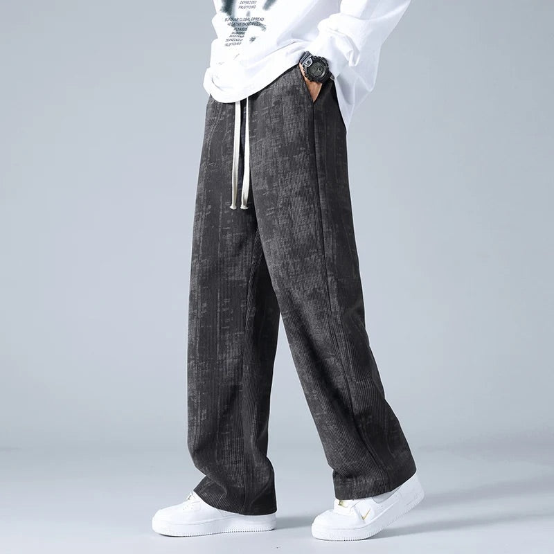 Men Corduroy Pants with Drawstring Waist and Straight Leg