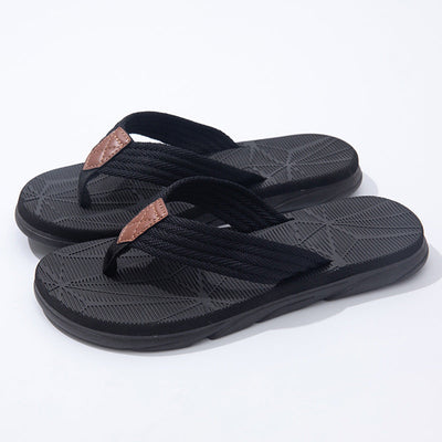 Men's Summer Leather Sandals with Hemp-Stitched Straps and Cushioned Sole