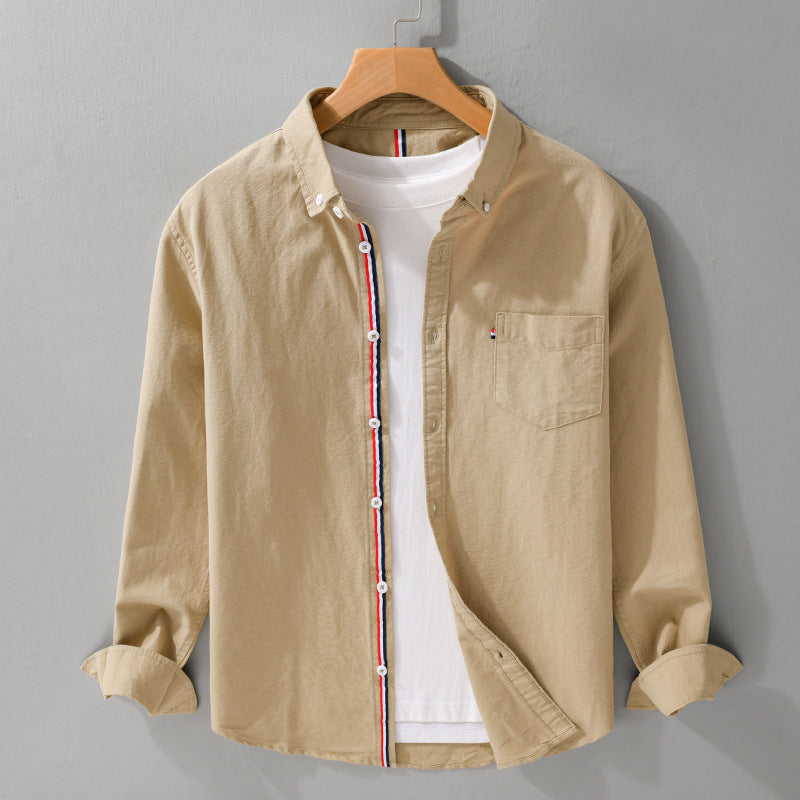 Men's Linen Shirt with Tricolor Placket and Tailored Fit