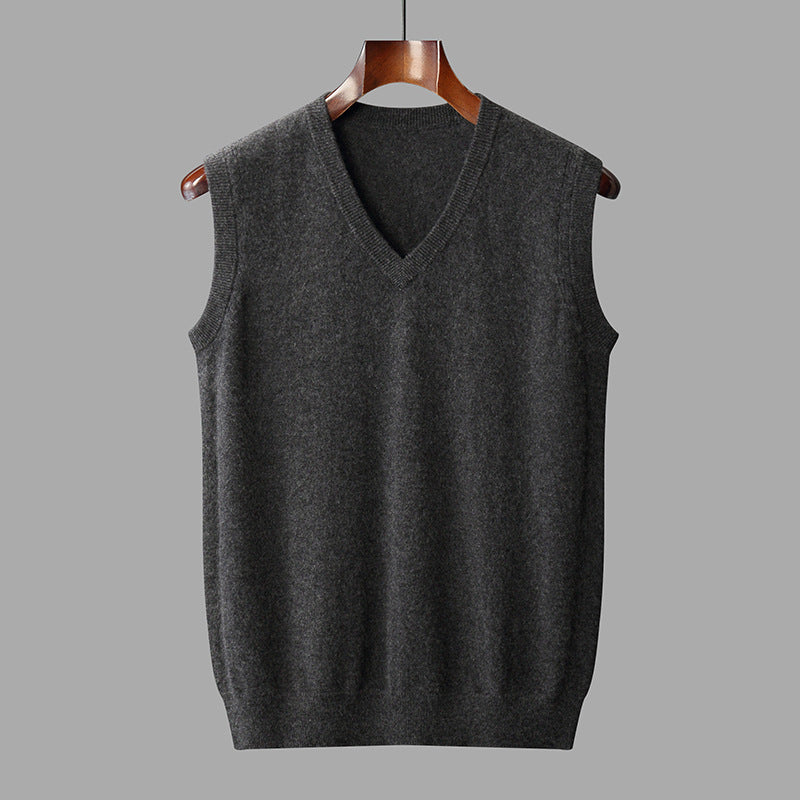 Men's V-Neck Cashmere Vest with Ribbed Hems