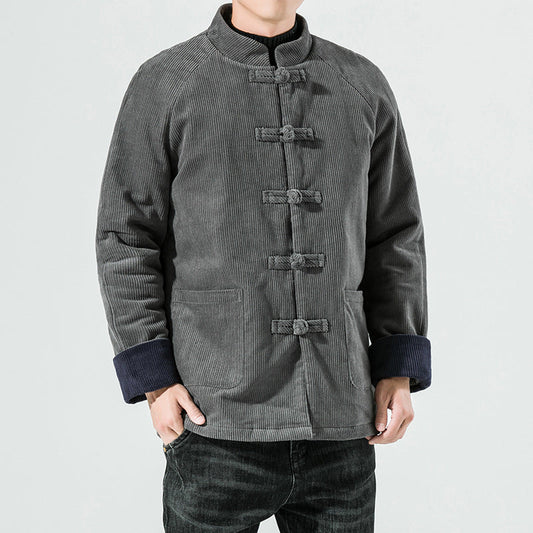 Men's Corduroy Jacket with Toggle Closures and Quilted Lining