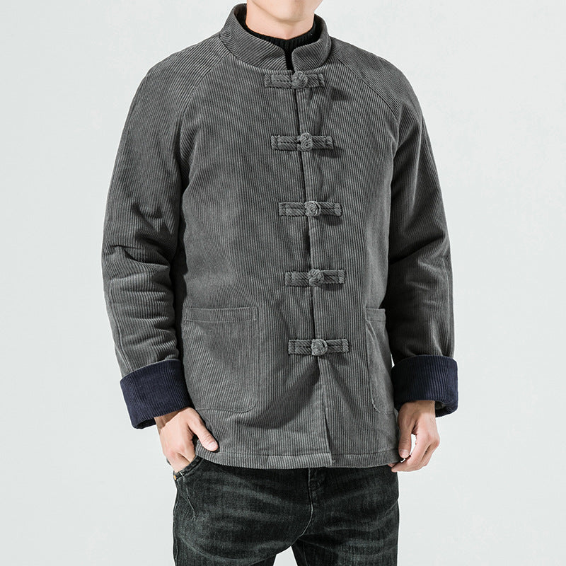 Men's Corduroy Jacket with Toggle Closures and Quilted Lining