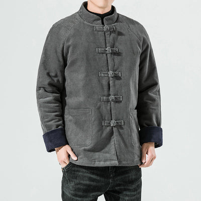 Men's Corduroy Jacket with Toggle Closures and Quilted Lining