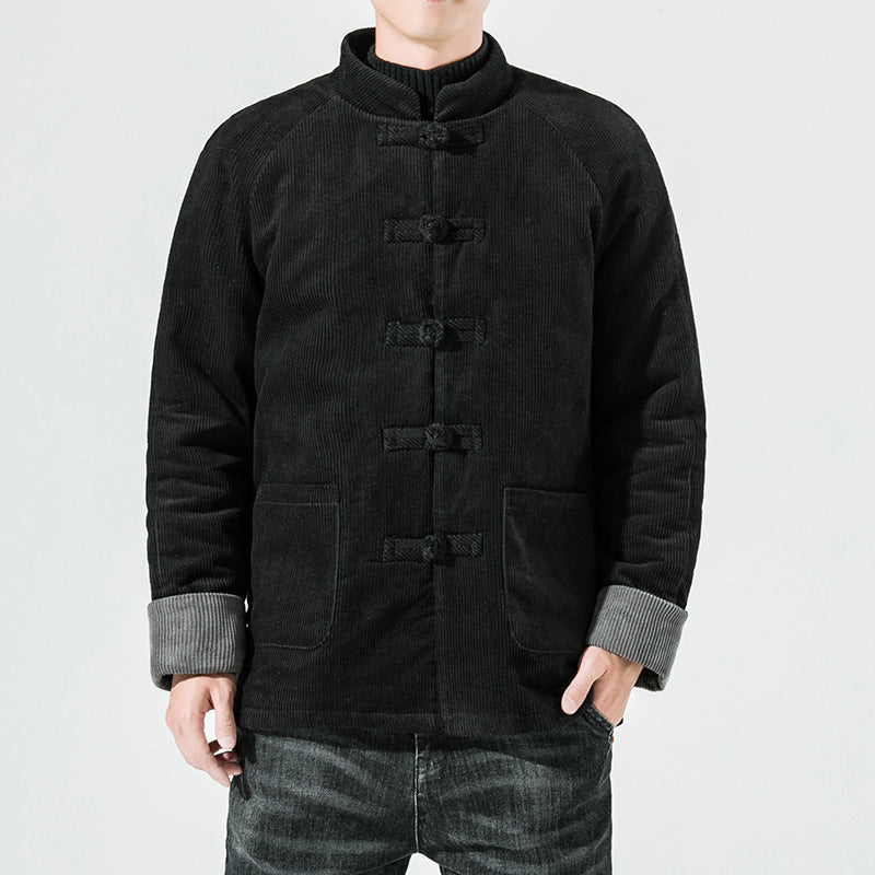 Men's Corduroy Jacket with Toggle Closures and Quilted Lining