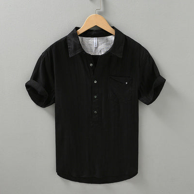 Men's Linen Shirt with Half-Button Front and Rolled Sleeves