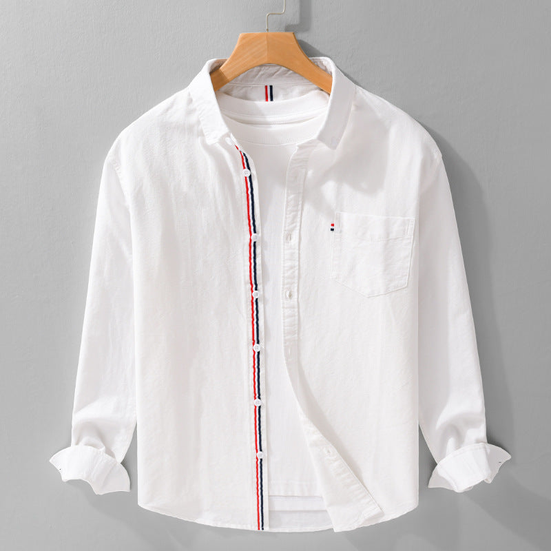 Men's Linen Shirt with Tricolor Placket and Tailored Fit