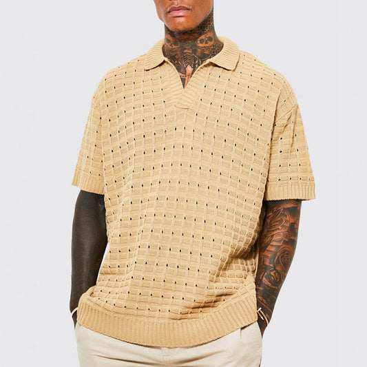 Men’s Polo Shirt Open-Knit Lightweight Breathable With Lay-Down Collar