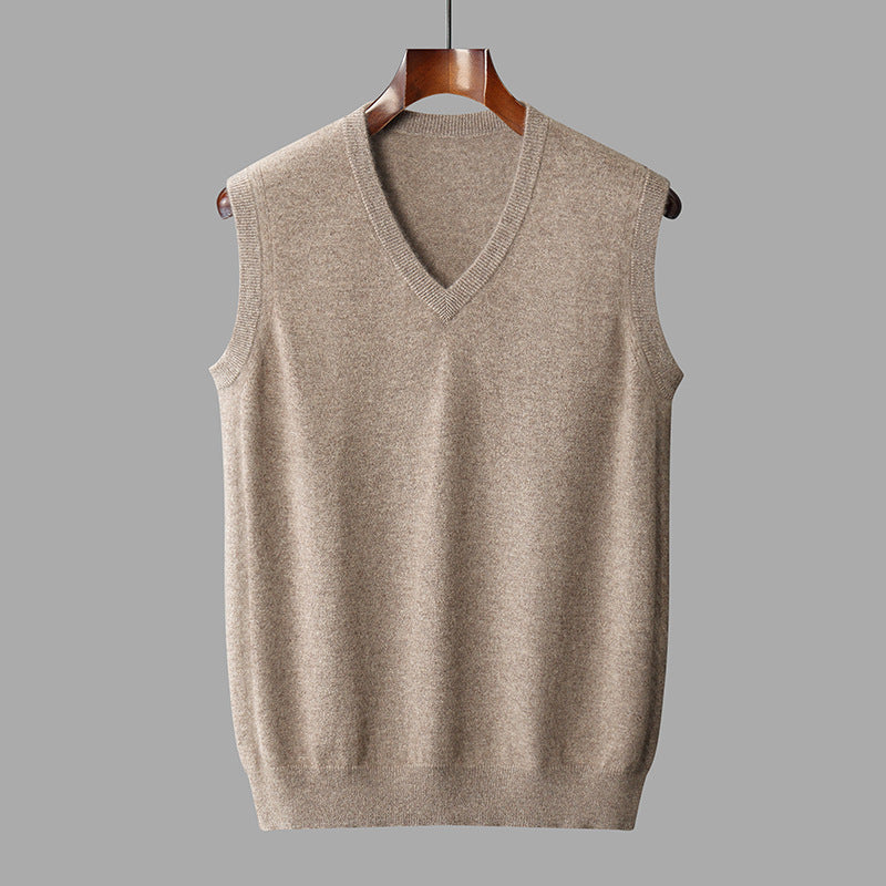 Men's V-Neck Cashmere Vest with Ribbed Hems