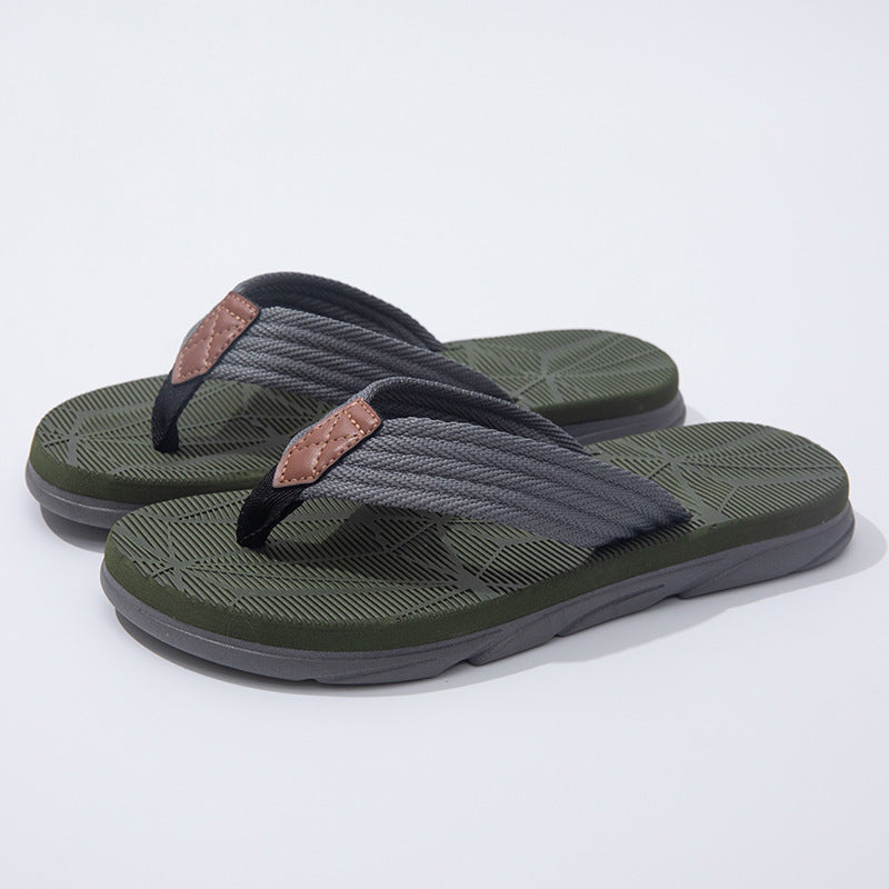 Men's Summer Leather Sandals with Hemp-Stitched Straps and Cushioned Sole