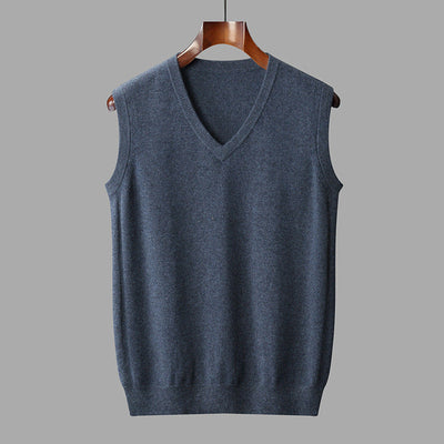 Men's V-Neck Cashmere Vest with Ribbed Hems