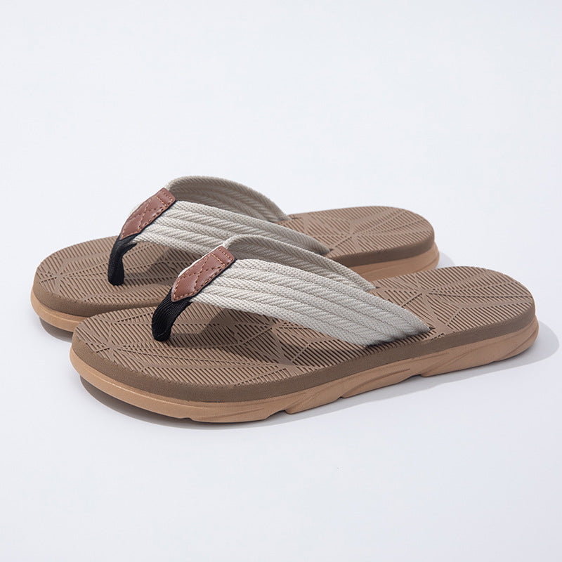 Men's Summer Leather Sandals with Hemp-Stitched Straps and Cushioned Sole