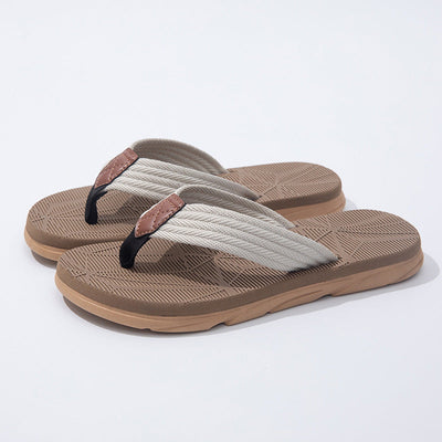 Men's Summer Leather Sandals with Hemp-Stitched Straps and Cushioned Sole