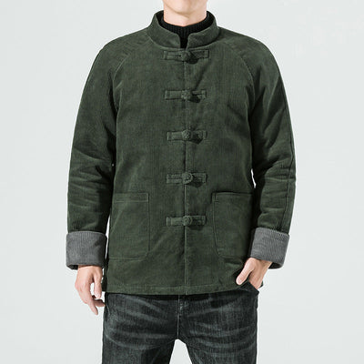 Men's Corduroy Jacket with Toggle Closures and Quilted Lining