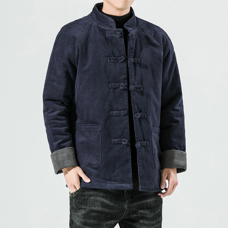 Men's Corduroy Jacket with Toggle Closures and Quilted Lining