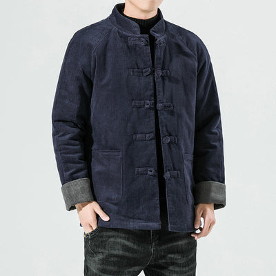 Men's Corduroy Jacket with Toggle Closures and Quilted Lining