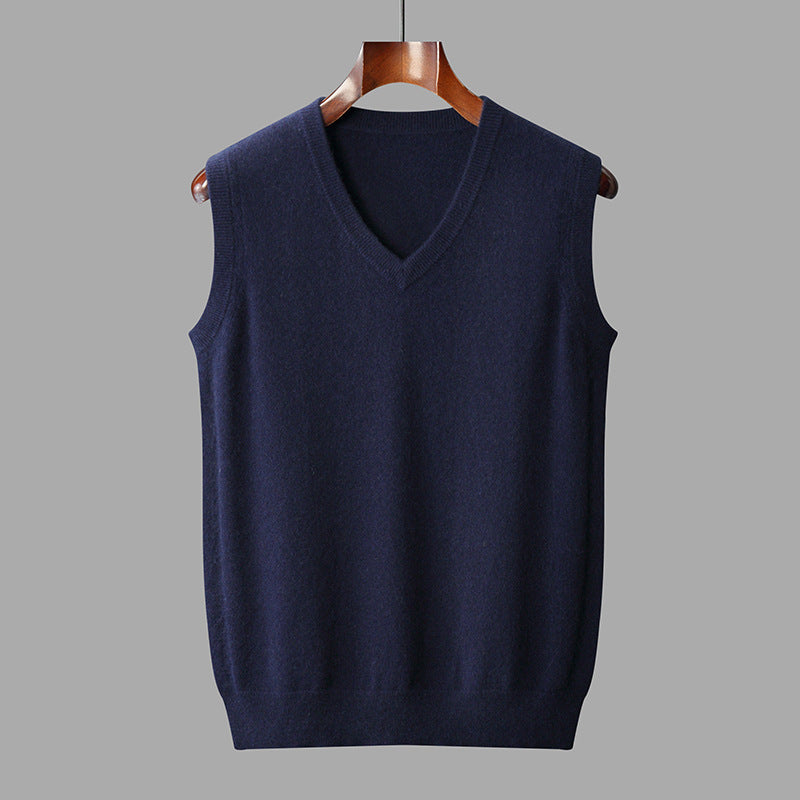 Men's V-Neck Cashmere Vest with Ribbed Hems