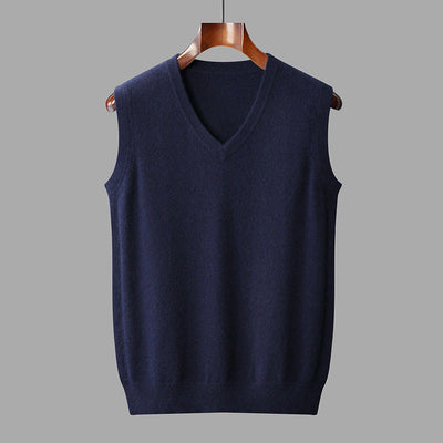 Men's V-Neck Cashmere Vest with Ribbed Hems