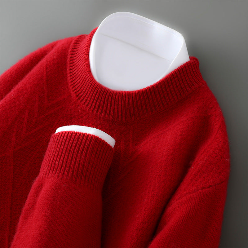 Men's Lightweight Cashmere Sweater with Subtle Arrow Pattern