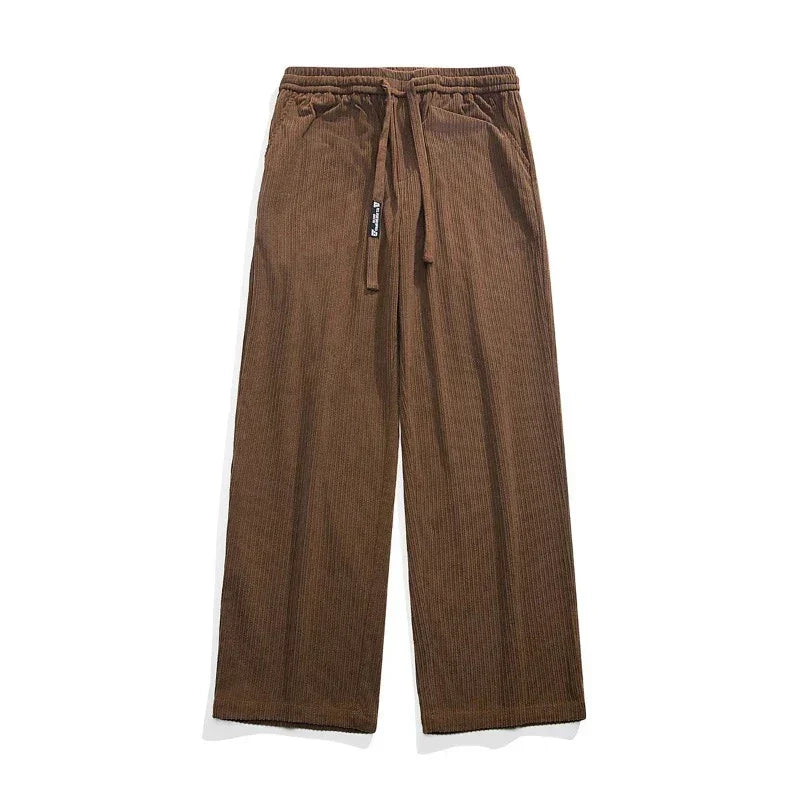 Men Corduroy Pants with Drawstring Waistband and Straight Leg Fit