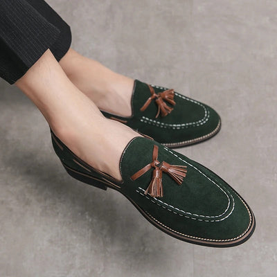 Men Suede Loafers with Tassel and Cushioned Sole