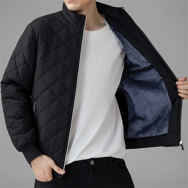 Men Winter Quilted Bomber Jacket with Full-Zip Closure and Lightweight Insulation