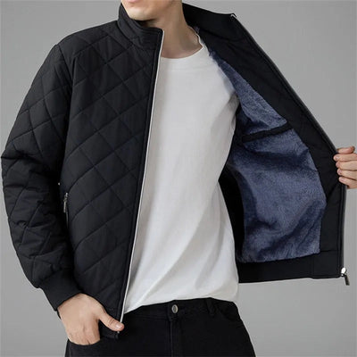 Men Winter Quilted Bomber Jacket with Full-Zip Closure and Lightweight Insulation