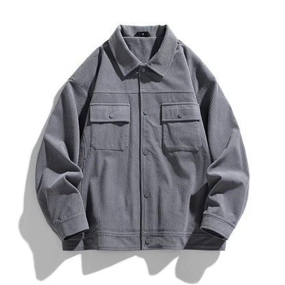 Men's Corduroy Jacket with Ribbed Texture and Button Front