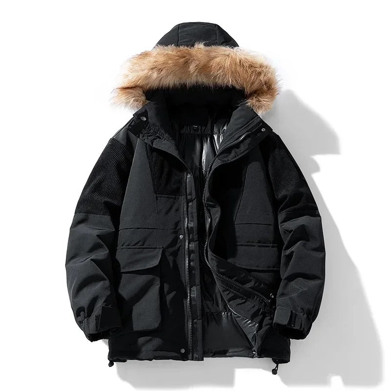 Men's Winter Jacket with Windproof Fabric, Italian Fur Hood and Anti-Lock Zipper