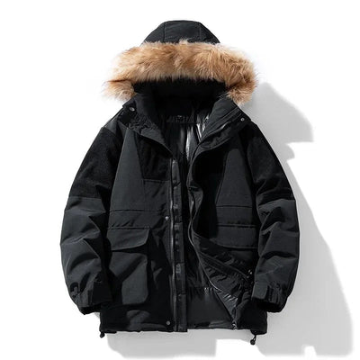 Men's Winter Jacket with Windproof Fabric, Italian Fur Hood and Anti-Lock Zipper