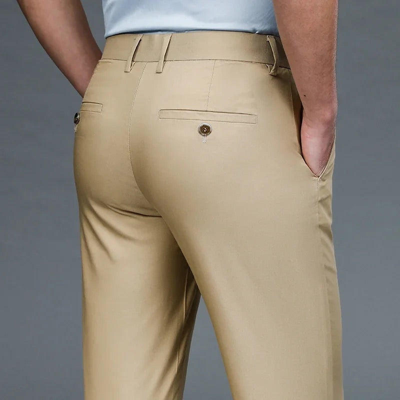 Men Straight Leg Stretch Dress Pants with Italian Detailing