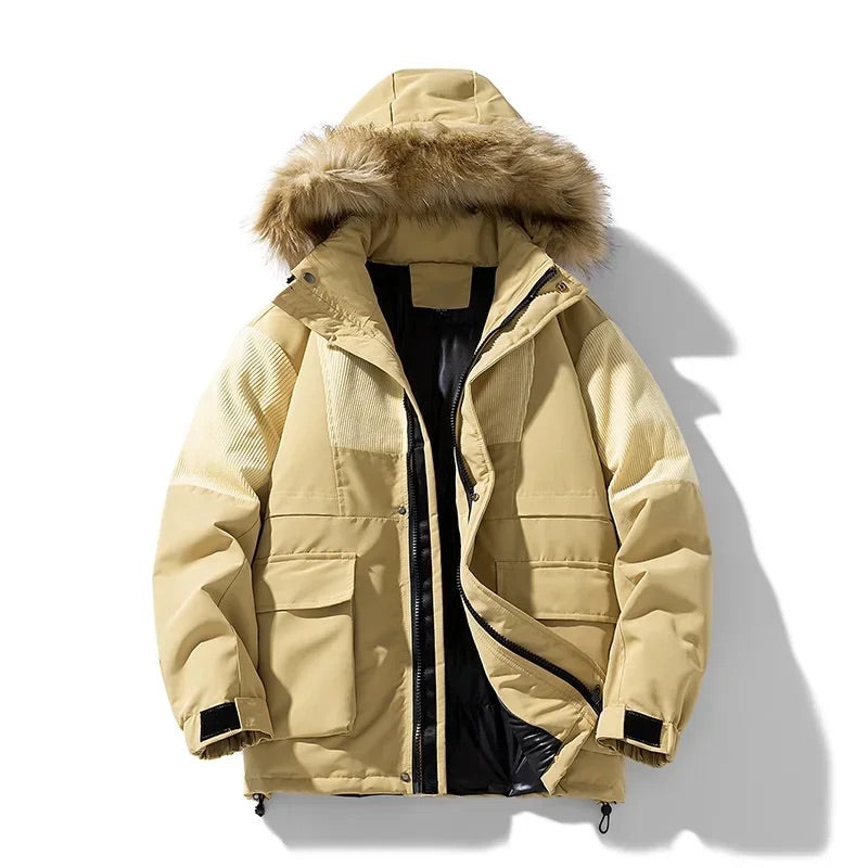 Men's Winter Jacket with Windproof Fabric, Italian Fur Hood and Anti-Lock Zipper