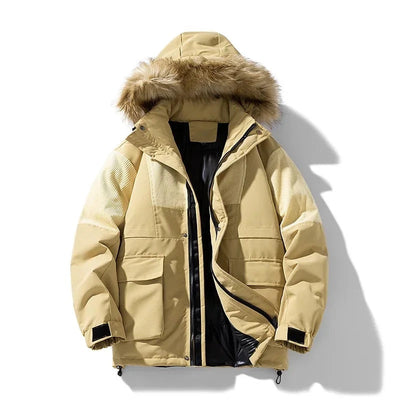 Men's Winter Jacket with Windproof Fabric, Italian Fur Hood and Anti-Lock Zipper