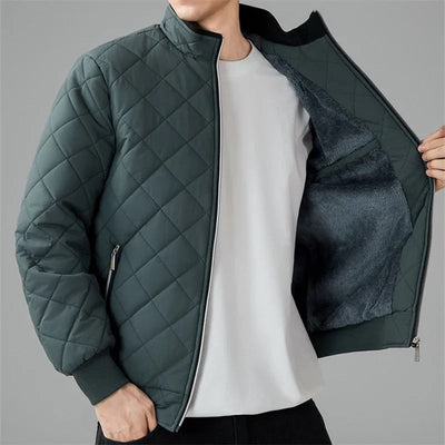 Men Winter Quilted Bomber Jacket with Full-Zip Closure and Lightweight Insulation