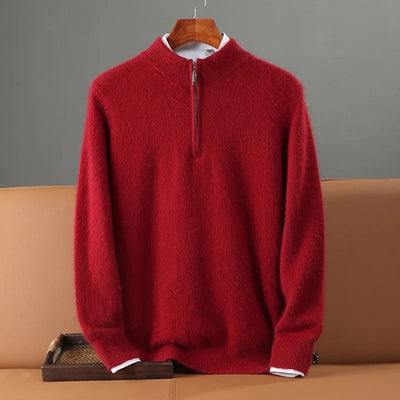 Men's Quarter-Zip Cashmere Sweater Italian Ribbed Collar
