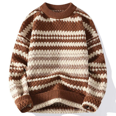 Men's Knitted Sweater with Italian Textured Pattern and Double-Stitch Detail