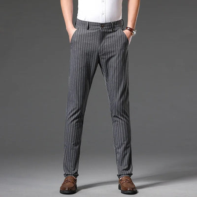 Men Slim-Fit Striped Dress Pants with 4-Way Stretch